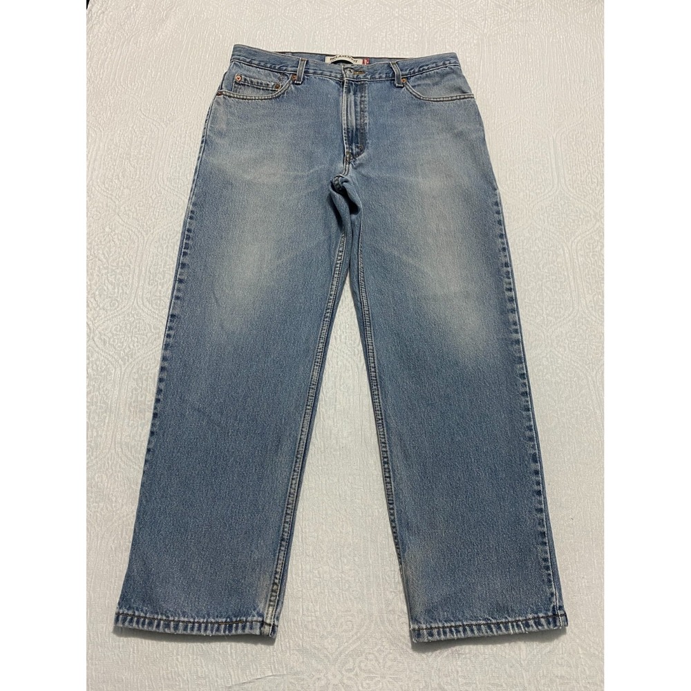 Levis 550 Relaxed Fit Jeans Mens 36×30 Light Wash Blue Red Tab Wallet Fade